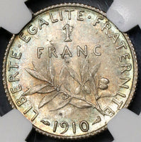 1910 NGC MS 64 France 1 Franc Sower Silver Mint State Coin (19052201C)