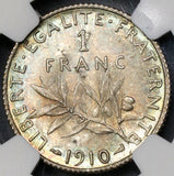 1910 NGC MS 64 France 1 Franc Sower Silver Mint State Coin (19052201C)