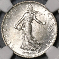 1915 NGC MS 65+ France 1 Franc Sower Silver WWI Mint State Coin (21031802C)
