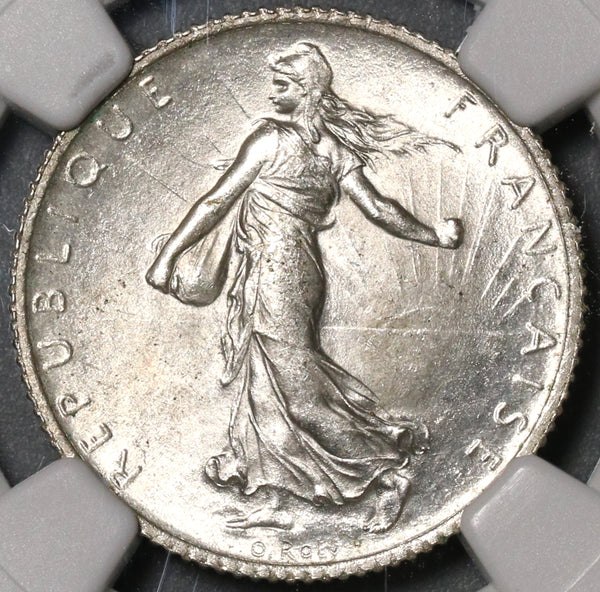 1915 NGC MS 65+ France 1 Franc Sower Silver WWI Mint State Coin (21031802C)