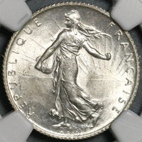 1915 NGC MS 65+ France 1 Franc Sower Silver WWI Mint State Coin (21031802C)