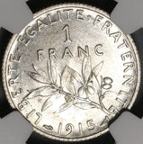 1915 NGC MS 65+ France 1 Franc Sower Silver WWI Mint State Coin (21031802C)