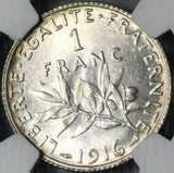 1916 NGC MS 63 France 1 Franc Sower Silver Mint State WWI Coin (21021803C)
