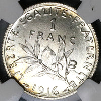 1916 NGC MS 64 France 1 Franc Sower Mint State WW I Silver Coin (22042003C)