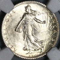 1916 NGC MS 65 France 1 Franc Sower Mint State WW I Silver Coin (22091303C)