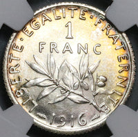 1916 NGC MS 65 France 1 Franc Sower Mint State WW I Silver Coin (22091303C)