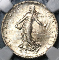 1917 NGC MS 65 France 1 Franc Sower Mint State Gem WWI Silver Paris Coin (22022701C)