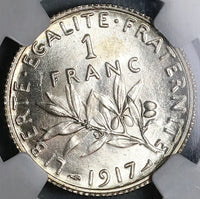 1917 NGC MS 65 France 1 Franc Sower Mint State Gem WWI Silver Paris Coin (22022701C)