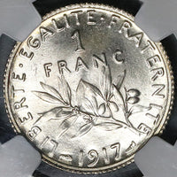 1917 NGC MS 65 France 1 Franc Sower Mint State Gem WWI Silver Paris Coin (22022701C)