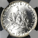 1917 NGC MS 66+ France 1 Franc Sower Mint State WWI Silver Coin (21050701C)