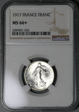 1917 NGC MS 66+ France 1 Franc Sower Mint State WWI Silver Coin (21050701C)