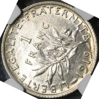 1919 NGC AU Det France 1 Franc Mint Error Rotated Dies  Silver Coin (21090606C)