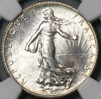 1919 NGC MS 66 France 1 Franc Sower Silver Gem Mint State Coin (22012103C)