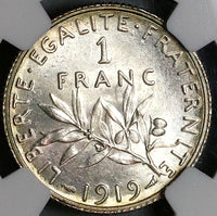 1919 NGC MS 66 France 1 Franc Sower Silver Gem Mint State Coin (22012103C)