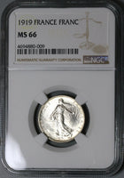 1919 NGC MS 66 France 1 Franc Sower Silver Gem Mint State Coin (22012103C)