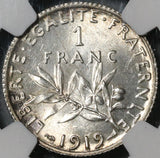 1919 NGC UNC Det France 1 Franc Sower Silver Uncirculated Coin (21030801C)