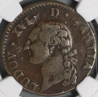 1780-Cow NGC VF 25 France 1 Sol Louis XVI Rare Pau Mint Coin POP 1/0 (18083109C)