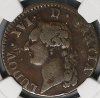 1780-Cow NGC VF 25 France 1 Sol Louis XVI Rare Pau Mint Coin POP 1/0 (18083109C)