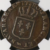 1780-Cow NGC VF 25 France 1 Sol Louis XVI Rare Pau Mint Coin POP 1/0 (18083109C)