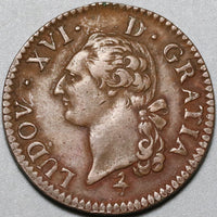 1791-A France Sol Louis XVI Paris Mint XF Royal Copper Coin (21051105R)