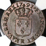 1791-R NGC MS 64 France 1 Sol Louis XVI Orleans Mint Royal Coin (23030801C)