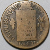 1793-AA France 1 Sol Aux Balances Convention Metz Mint Coin (22022106R)