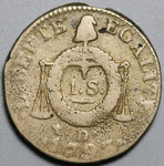 1793-D France 1 Sol Aux Balances Convention Lyon Mint Coin (23121201R)