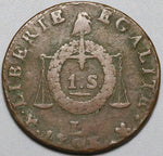 1793-L France 1 Sol Aux Balances Convention Bayonne Mint Coin (23121202R)