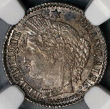 1851-A NGC MS 63 France 20 Centimes Paris Silver Coin (21090703C)