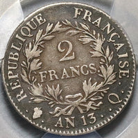 1804-Q PCGS F 15 France Napoleon 2 Francs Perpignan Rare Silver Coin 52K (20021101C)