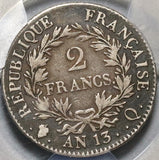 1804-Q PCGS F 15 France Napoleon 2 Francs Perpignan Rare Silver Coin 52K (20021101C)
