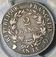 1804-Q PCGS F 15 France Napoleon 2 Francs Perpignan Rare Silver Coin 52K (20021101C)
