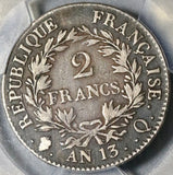 1804-Q PCGS F 15 France Napoleon 2 Francs Perpignan Rare Silver Coin 52K (20021101C)