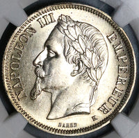1866-K NGC MS 62 France 2 Francs Napoleon III Bordeaux Mint Key Silver Coin POP 1/2 (22072401C)
