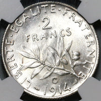 1914-C NGC MS 64 France 2 Francs Castelsarrasin Mint Silver Coin (20061503C)