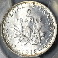 1916 PCGS MS 65 France 2 Francs Sower Silver Mint State GEM Coin (20121602C)