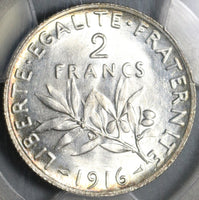 1916 PCGS MS 65 France 2 Francs Sower Silver Mint State GEM Coin (20121602C)