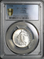 1916 PCGS MS 65 France 2 Francs Sower Silver Mint State GEM Coin (20121602C)