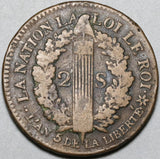 1793-BB France Louis XVI 2 Sols LAN 5 Constitution Strasbourg Mint Coin (21051201R)