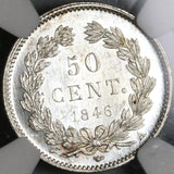 1846-A NGC MS 64 France Silver 50 Centimes L Philippe Coin POP 3/3 (17090601D)