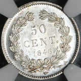 1846-A NGC MS 64 France Silver 50 Centimes L Philippe Coin POP 3/3 (17090601D)