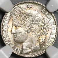 1873-A NGC MS 64 France 50 Centimes BU Silver Ceres 926k Minted Coin (21021501C)