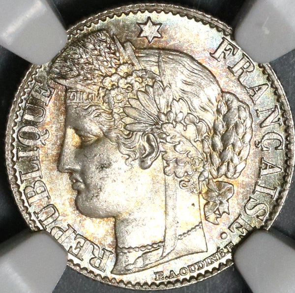 1873-A NGC MS 64 France 50 Centimes BU Silver Ceres 926k Minted Coin (21021501C)