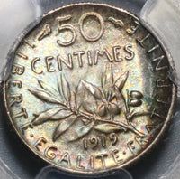 1919 PCGS MS 65 France Silver 50 Centimes Sower Semeuse Coin (20081501C)