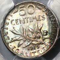 1919 PCGS MS 65 France Silver 50 Centimes Sower Semeuse Coin (20081501C)