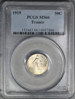 1919 PCGS MS 66 France 50 centimes BU Silver Sower Coin (19061601C)