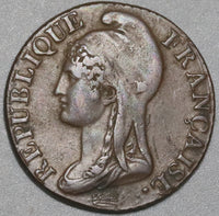 1795-A France 5 centimes Year AN 4-A XF First Year Republic Coin (20081501S)