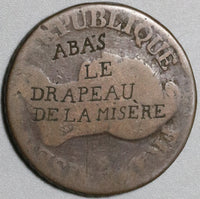 1796-R France Political Flag Satire 5 Centimes L'an 5 Orleans Coin (23122601R)