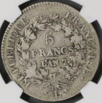 1798 NGC F 15 France 5 francs An 7-L Bayonne Directory Silver Coin (18123002C)