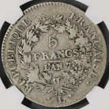 1798 NGC F 15 France 5 francs An 7-L Bayonne Directory Silver Coin (18123002C)